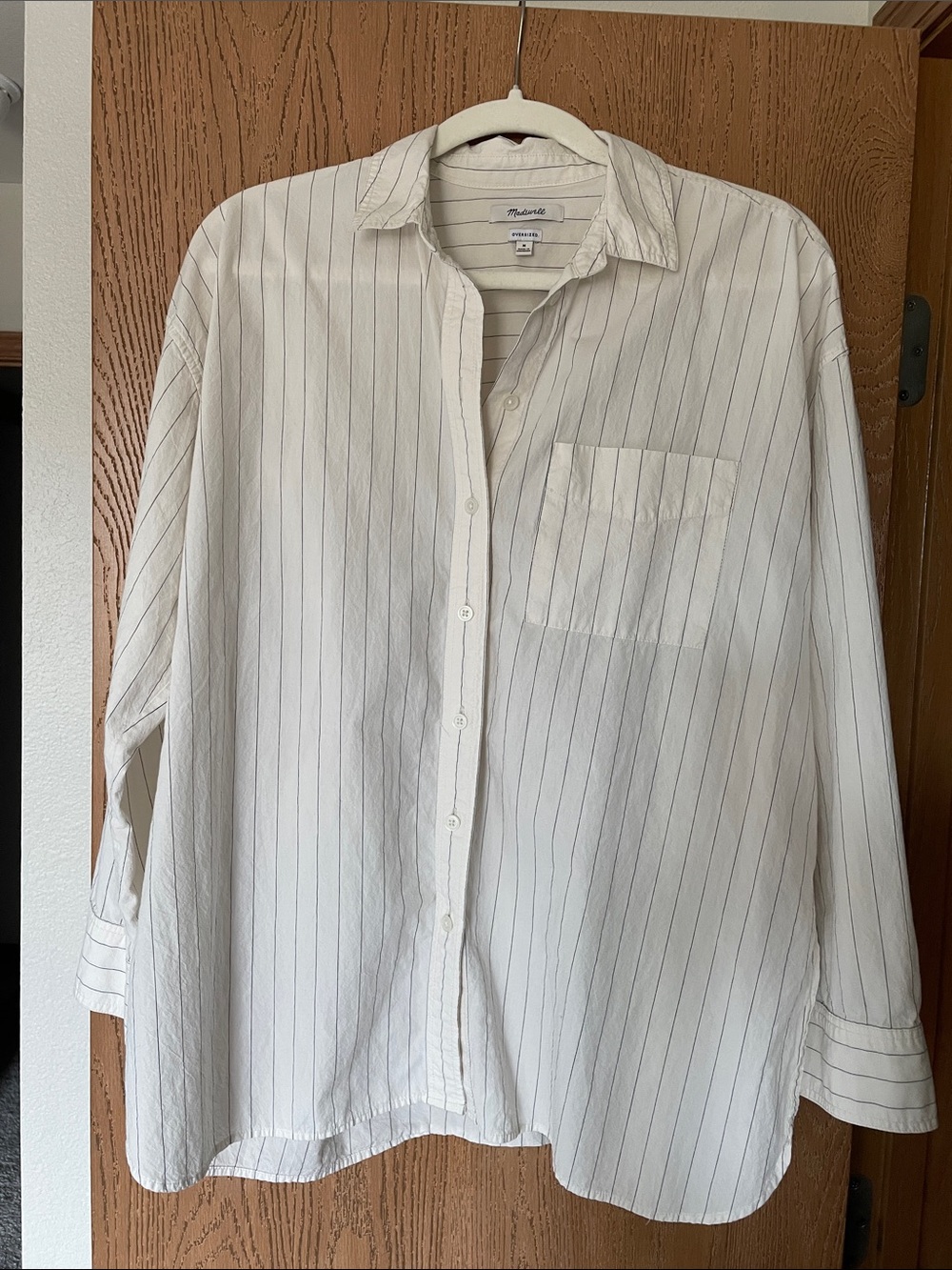 Madewell Oversized Button-Down Shirt, White with Black Stripes